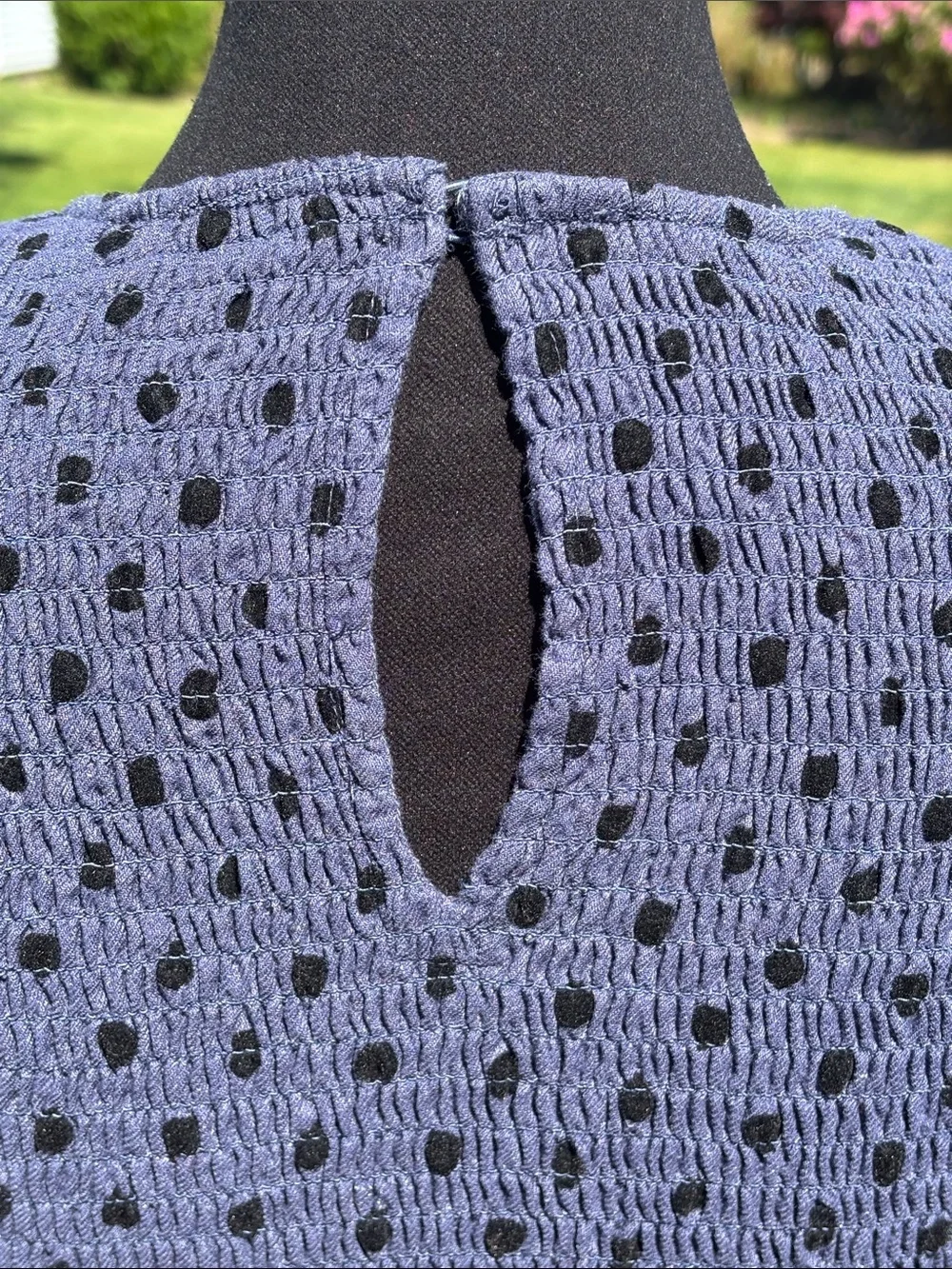 Zara Smocked Periwinkle Blue/Black Polka Dot Ruffle Sleeve Crop Top Small